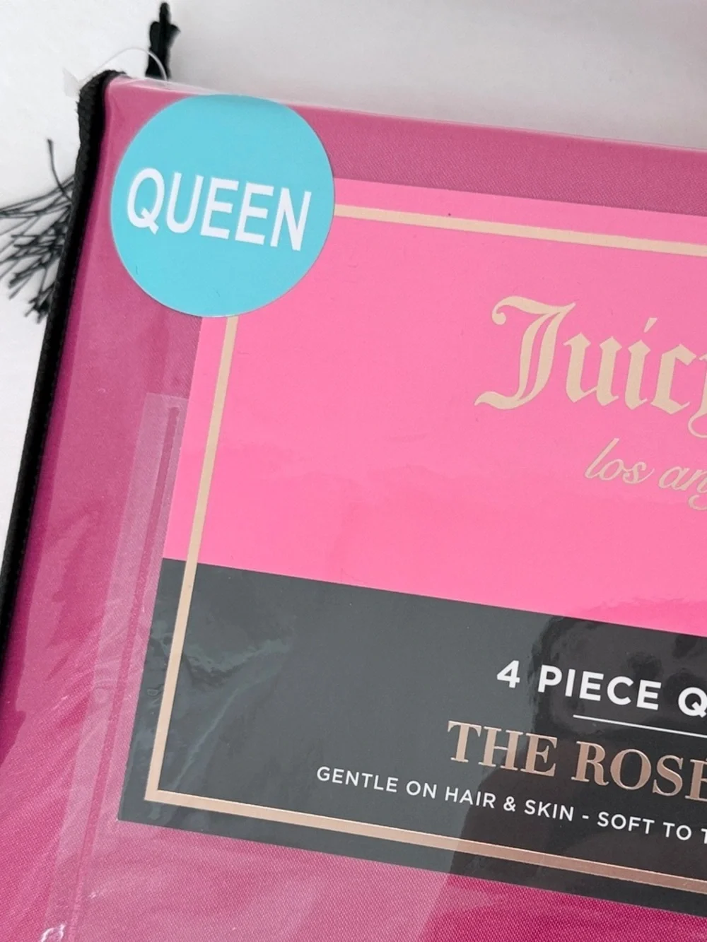Juicy Couture Queen Satin Sheet Set Rose Collection Hot Pink 4 Piece Bedding Set